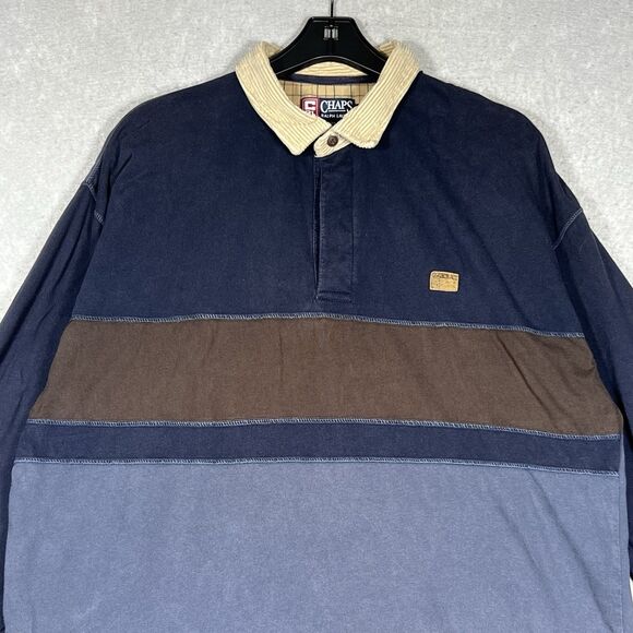 VTG Chaps Ralph Lauren Rugby Polo Shirt Corduroy Men XL Fishing 01978 Colorblock - Picture 5 of 12